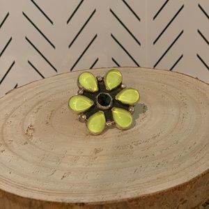 M&S Sterling Silver Neon Lime Flower Squash Blossom w Black Onyx Accent Ring.